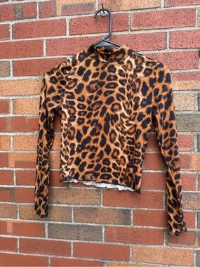 Olivia Rae New York Leopard Print Mock Neck Mesh Top XS Y2K